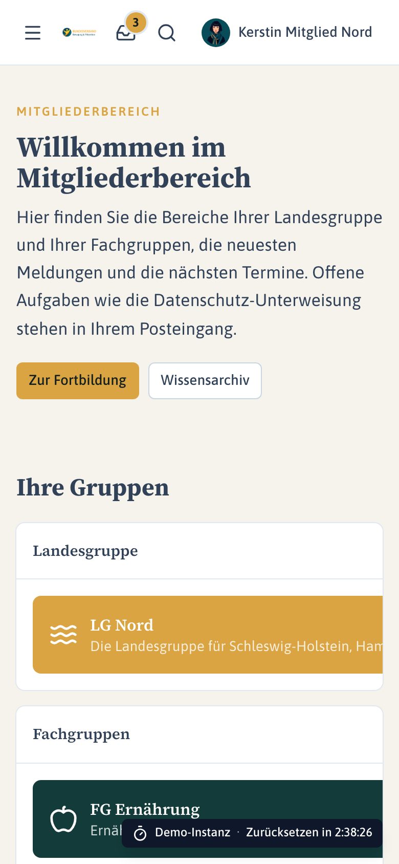 Startseite der Demo BBP auf dem Telefon