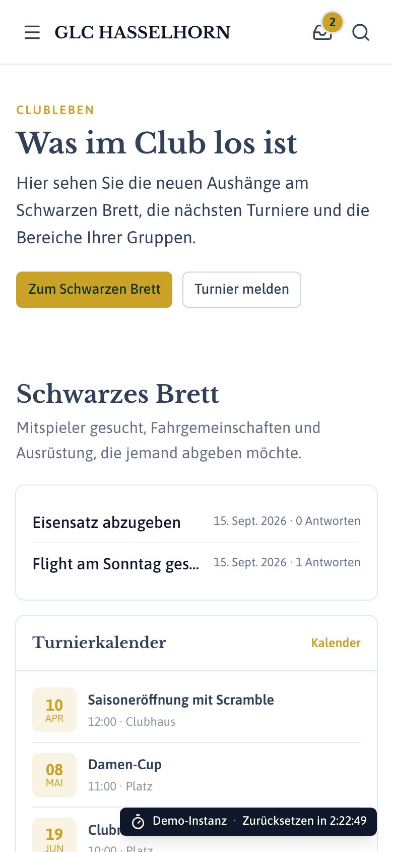 Startseite der Demo GLC HASSELHORN auf dem Telefon