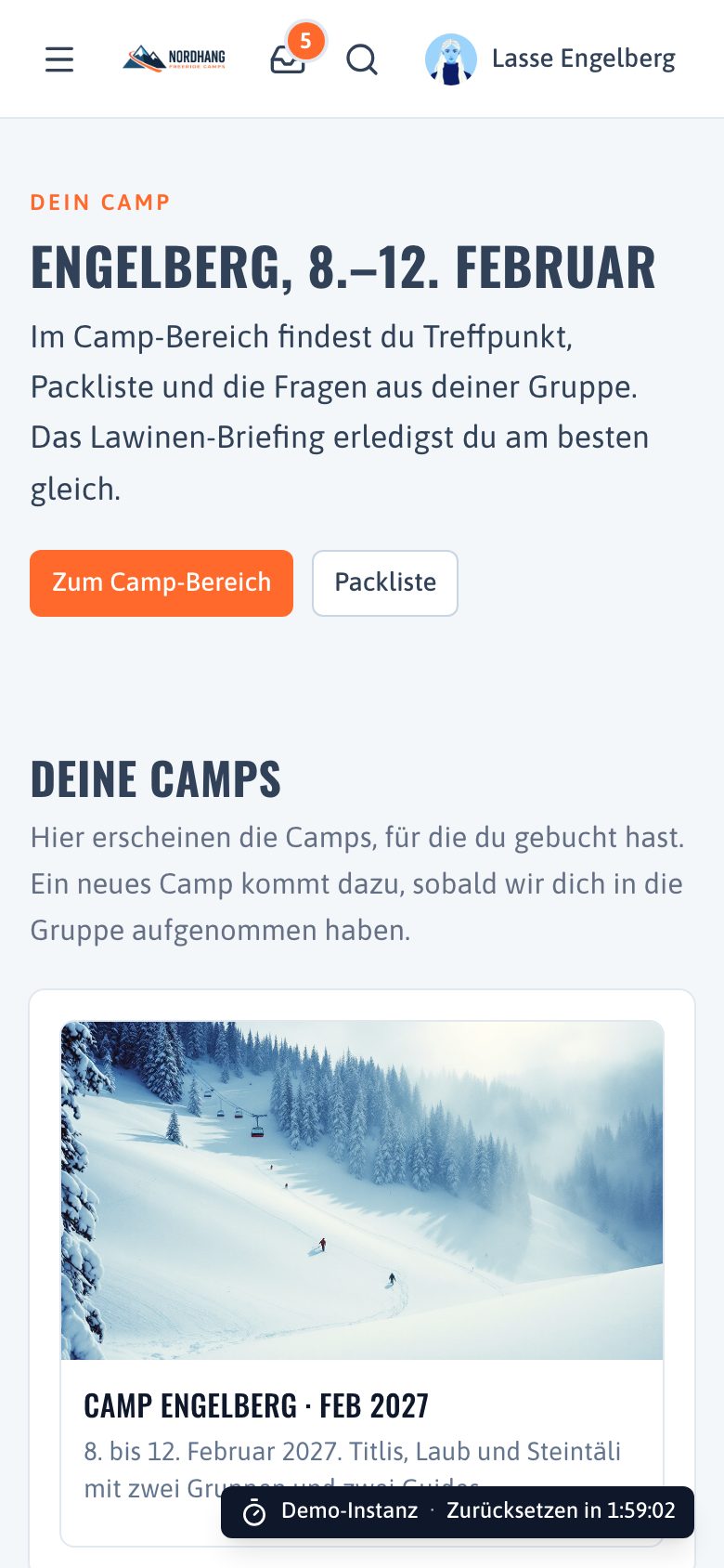 Startseite der Demo NORDHANG auf dem Telefon