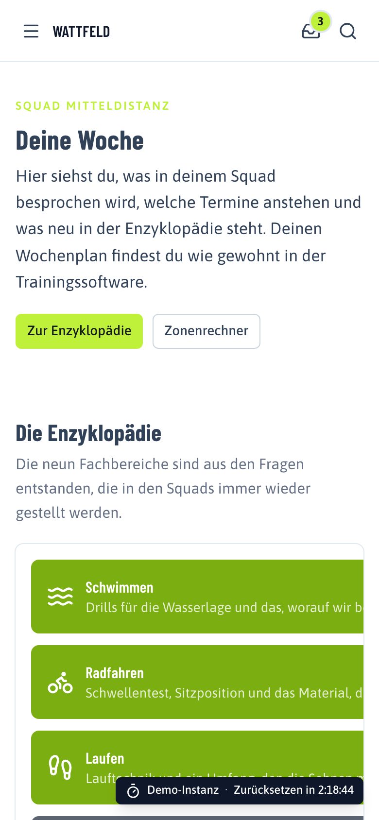 Startseite der Demo WATTFELD auf dem Telefon